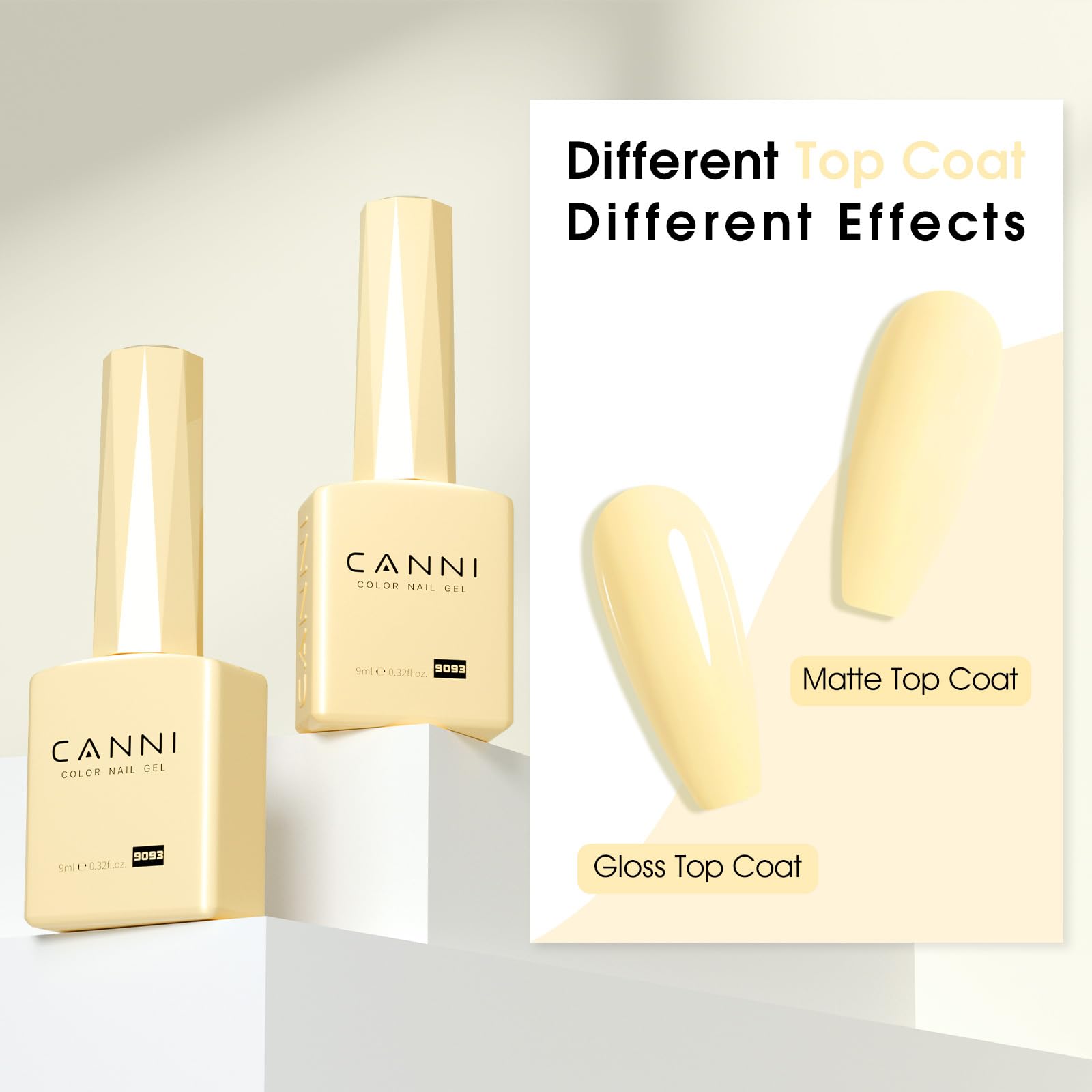 CANNI esmalte gel amarillo pastel, ideal para uñas naturales y diseños franceses