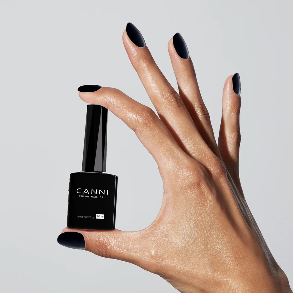 CANNI glossy black finish showcases salon-grade shine for at-home nails.