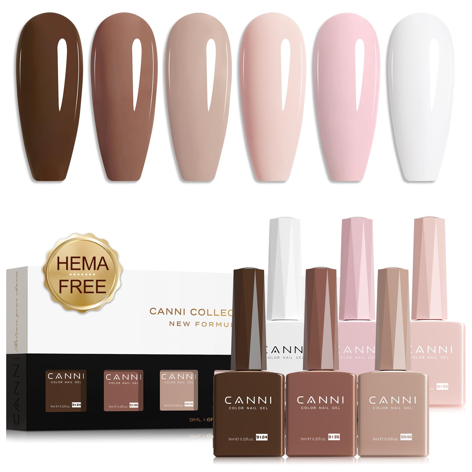 CANNI gel nail kit with six nude pink shades for long-lasting at-home manicures