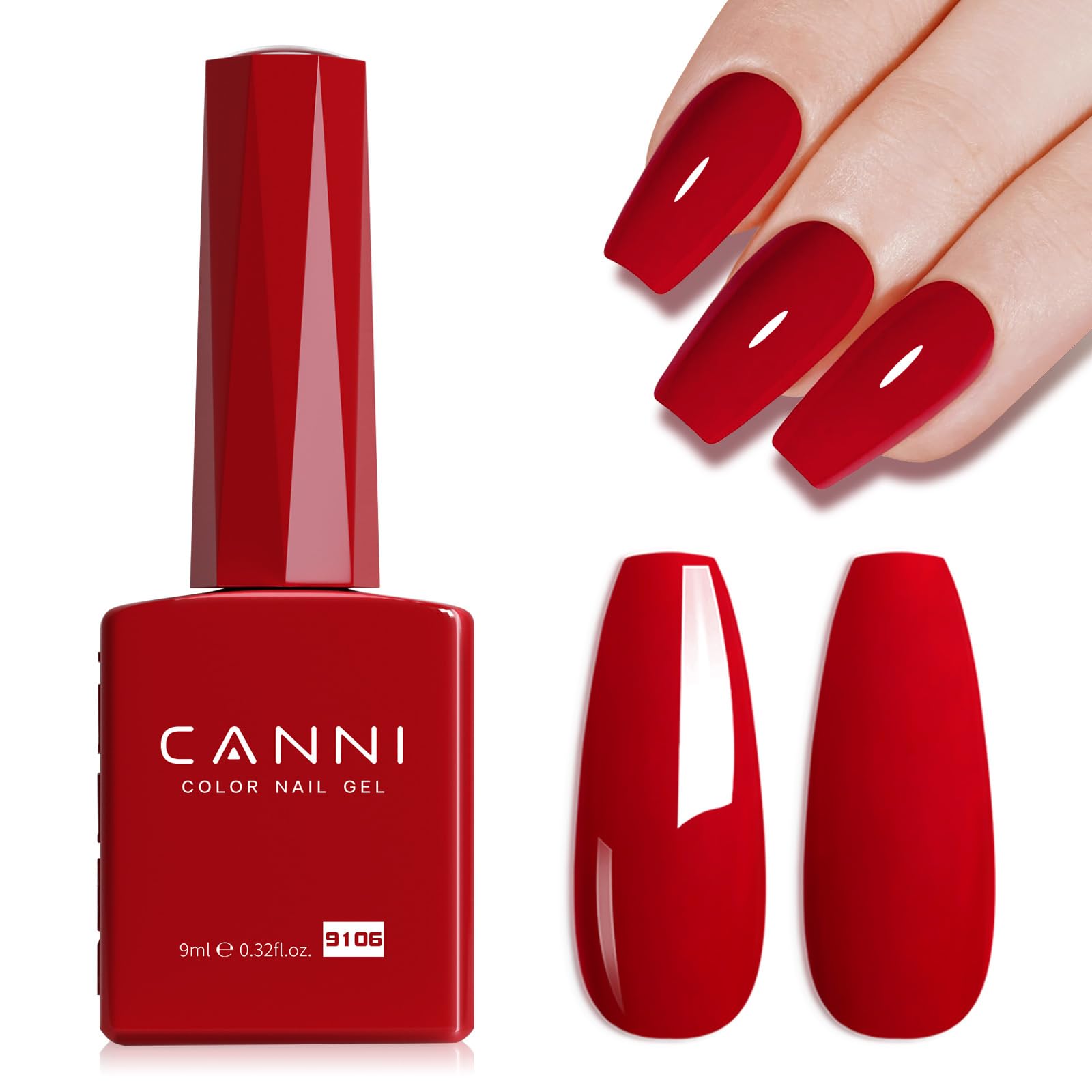 CANNI red gel nail polish bottle shows vibrant color for at-home manicures