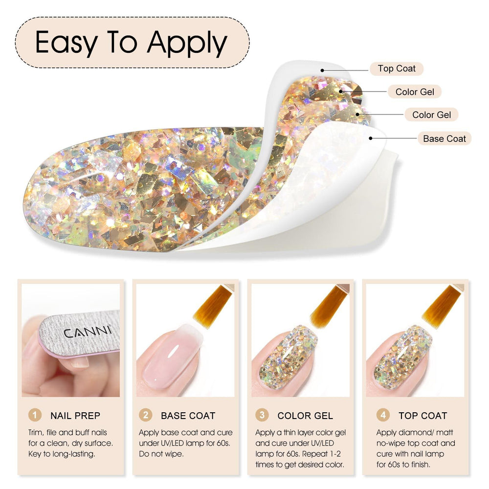 CANNI Glitter Gel Nail Polish salon-quality wear up to three weeks with base/top coat.