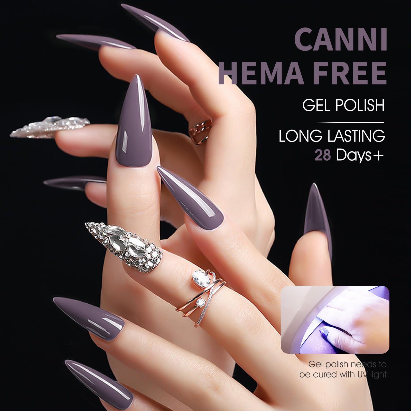 CANNI Grey Gel Nail Finish Closeup highlights high-gloss shine.