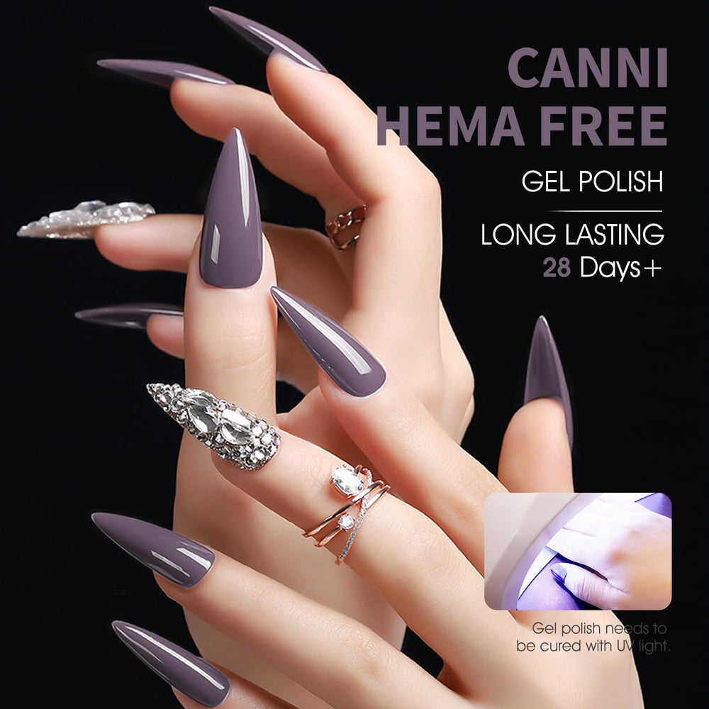CANNI Grey Gel Nail Finish Closeup highlights high-gloss shine.