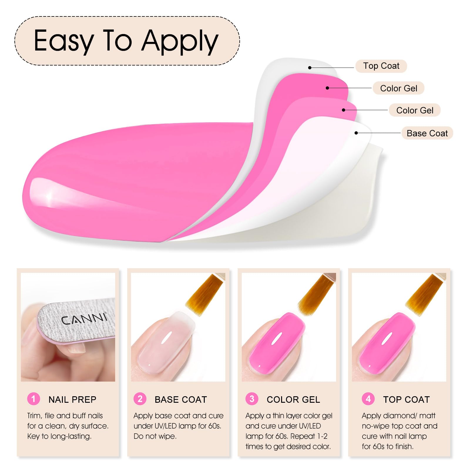 CANNI hot pink gel nail polish with a high gloss finish on nails