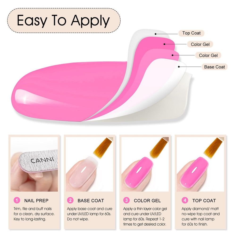 CANNI hot pink gel nail polish with a high gloss finish on nails