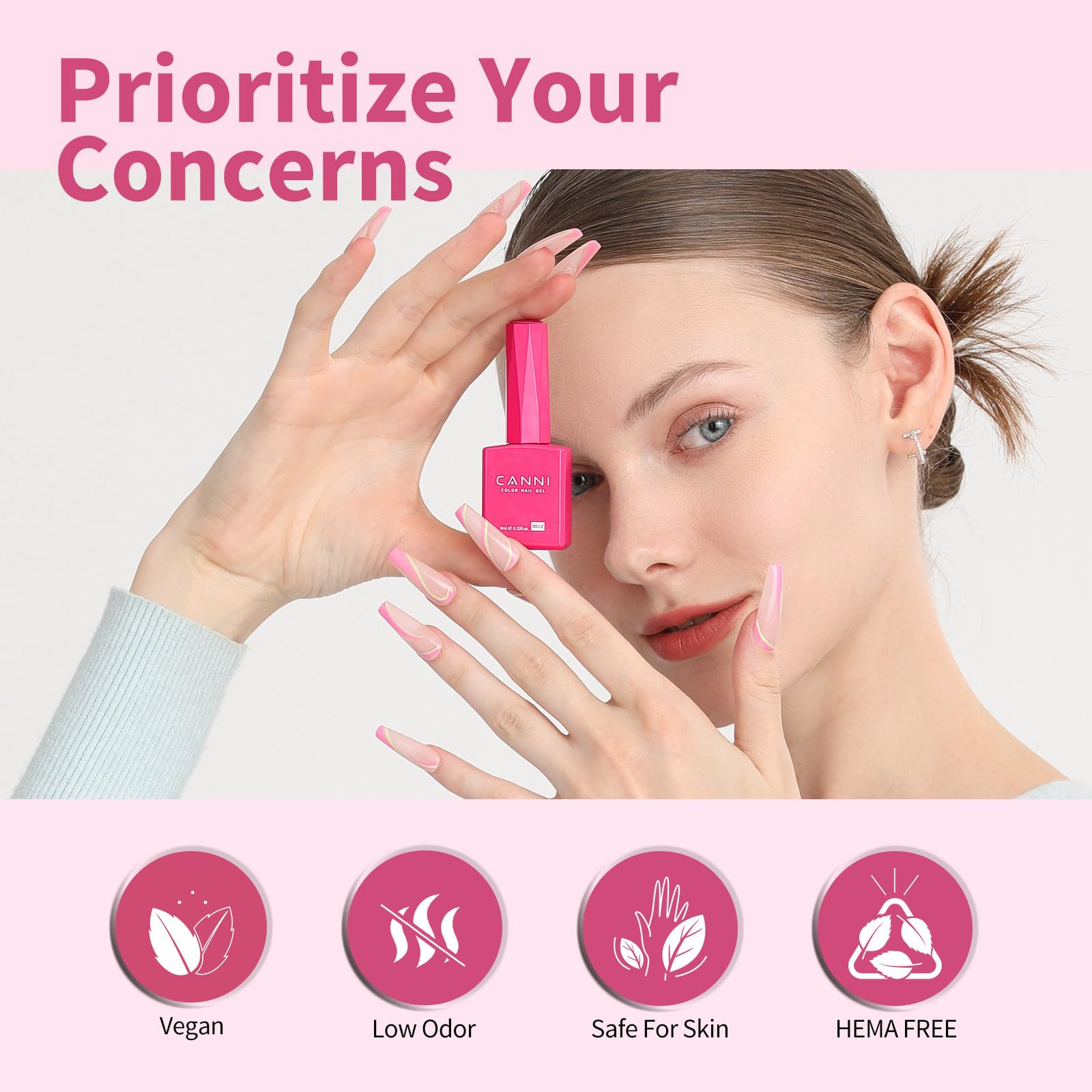 CANNI hot pink gel polish with base and top coat prep for longevity.