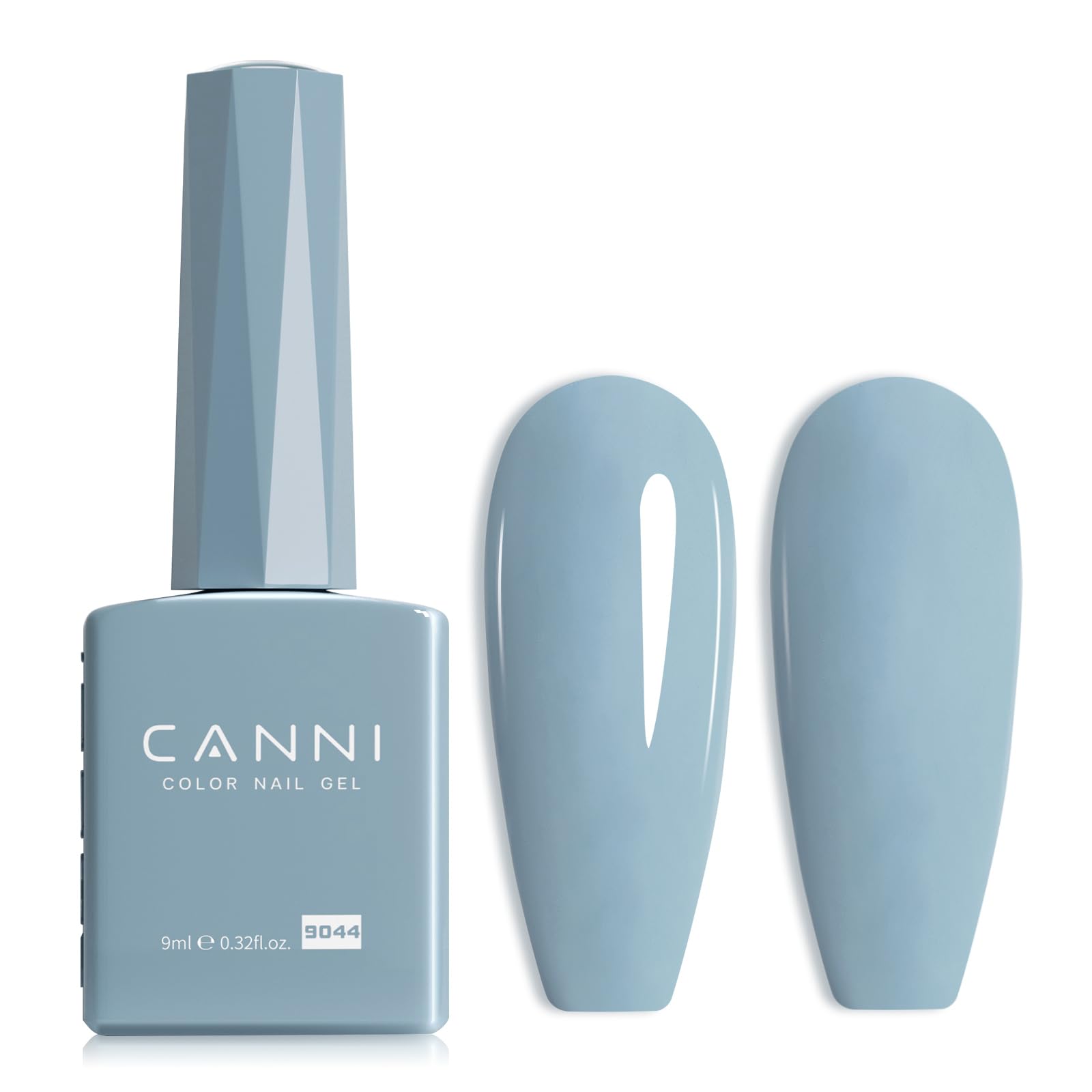 CANNI Light Blue gel nail polish bottle shows true color for precise shade matching at home.