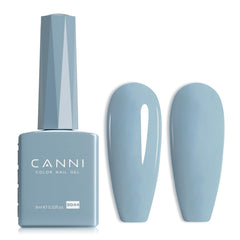 CANNI Light Blue gel nail polish bottle shows true color for precise shade matching at home.