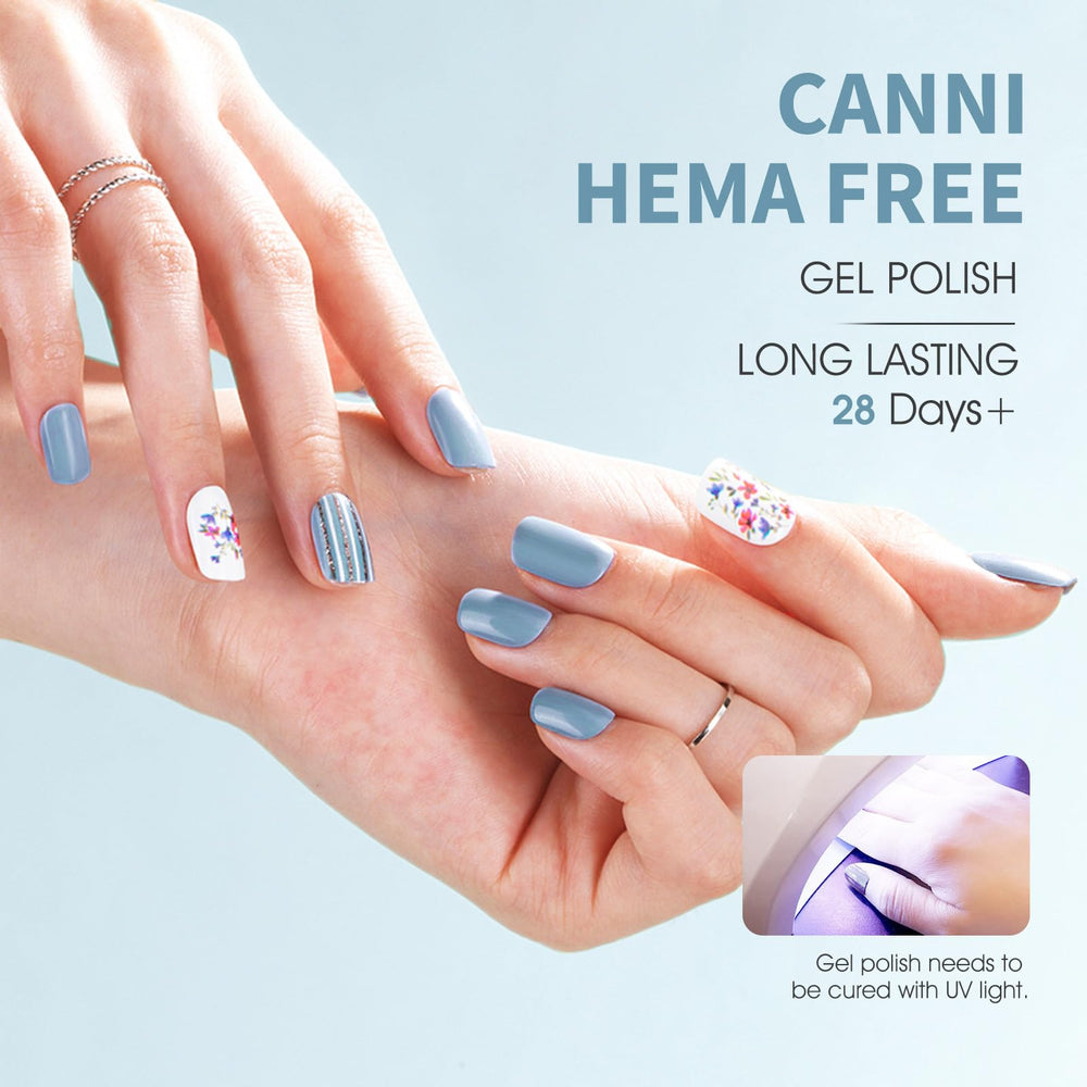 CANNI Light Blue gel polish brush-applicator enables smooth, salon-like application at home.