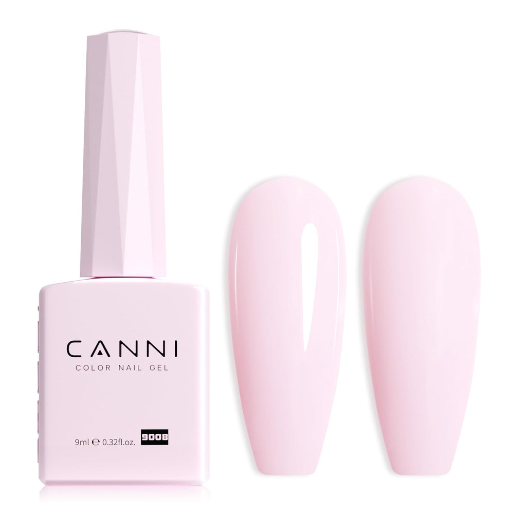 CANNI light pink gel polish bottle close-up shows the soft shade for home manicures