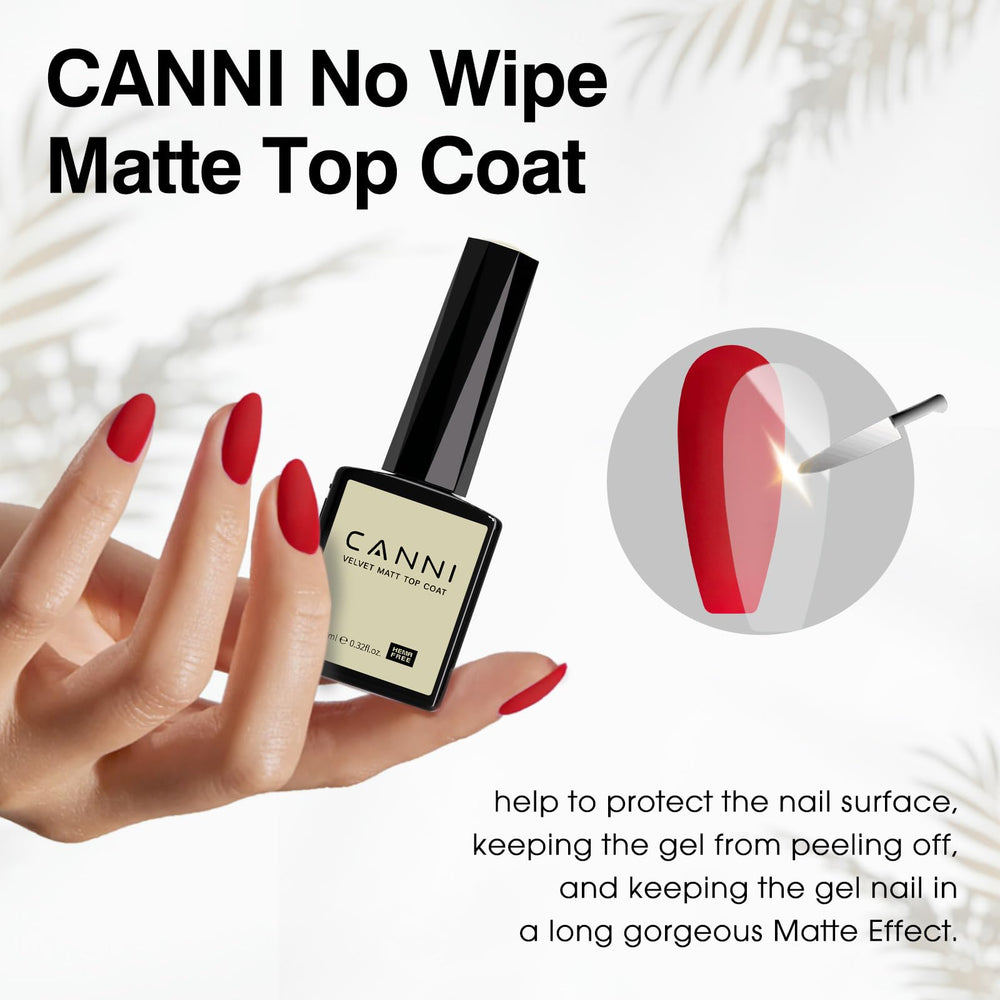 Esmalte gel mate de CANNI Top para aplicación suave en uñas
