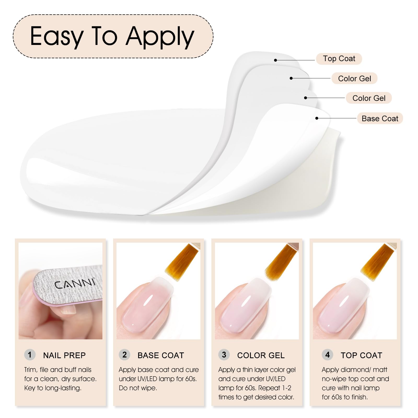 CANNI Milky White Jelly Gel Polish shade swatches