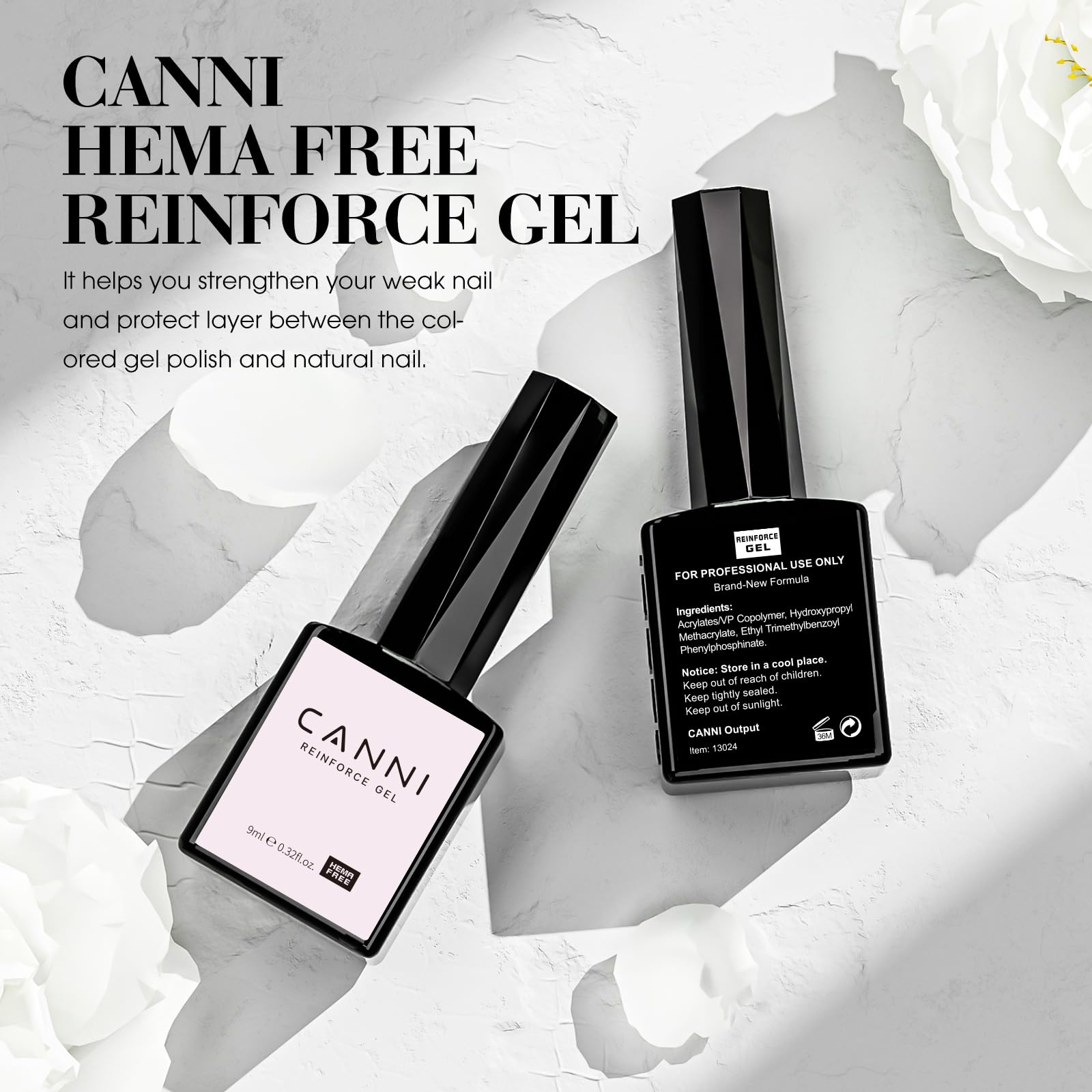 CANNI gel fortalecedor de uñas, aplicación fácil para casa.