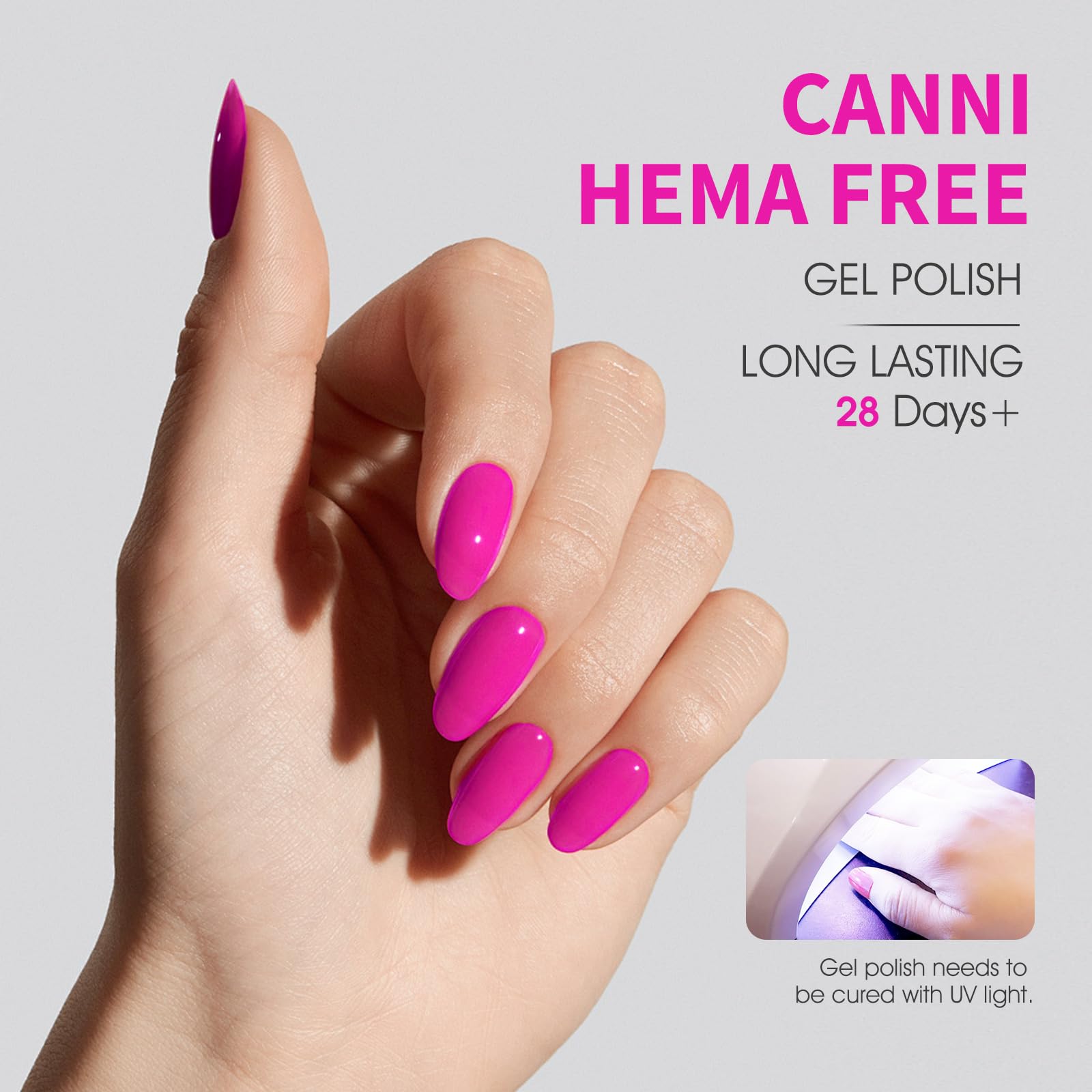 CANNI neon pink gel polish swatches demonstrate rich coverage with fewer coats for faster applications.