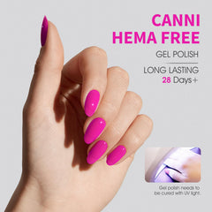CANNI neon pink gel polish swatches demonstrate rich coverage with fewer coats for faster applications.