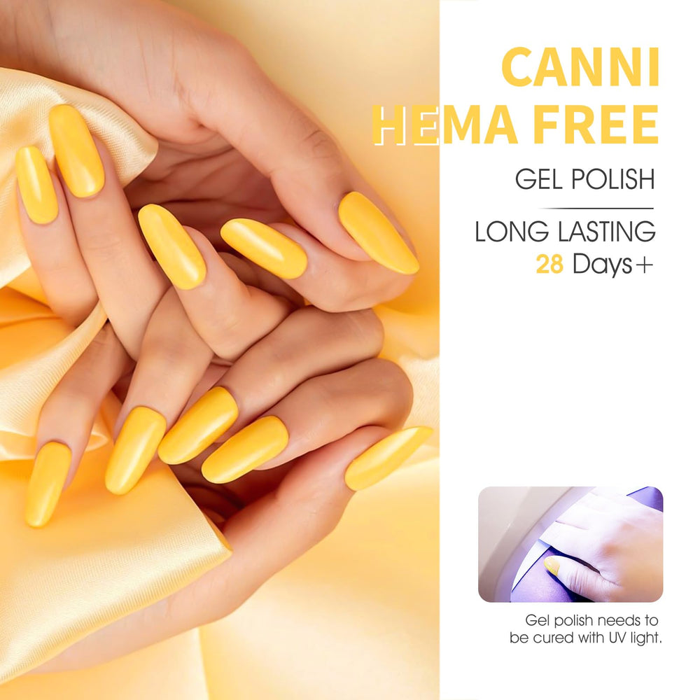 Nails wearing CANNI Neon Yellow Gel Polish showing smooth, even coverage