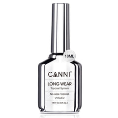 CANNI No-Wipe Top Coat 18ml bottle delivering long-lasting clear gloss
