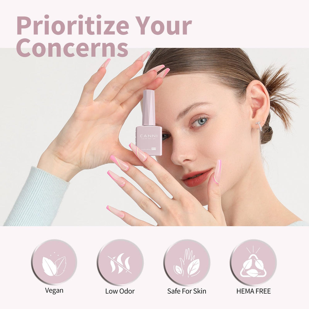 CANNI Nude Gel Polish with base and top coat compatibility.