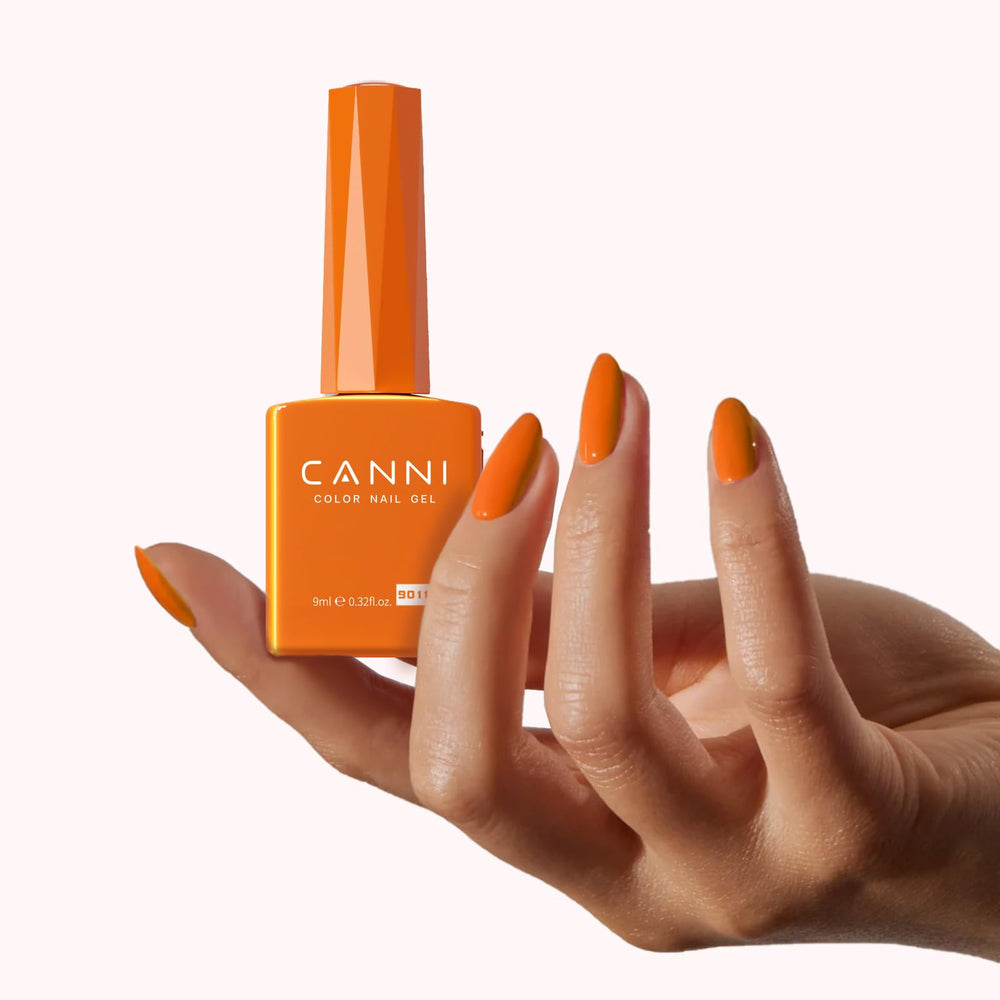CANNI Orange Gel Nail Polish on a manicured hand with glossy finish.