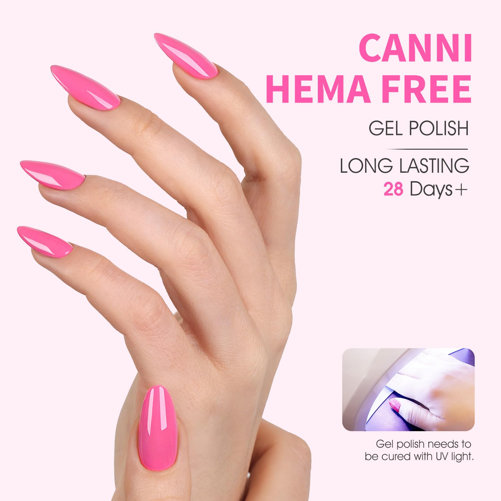 CANNI Pink Gel Nail Polish with base coat supports durable wear.