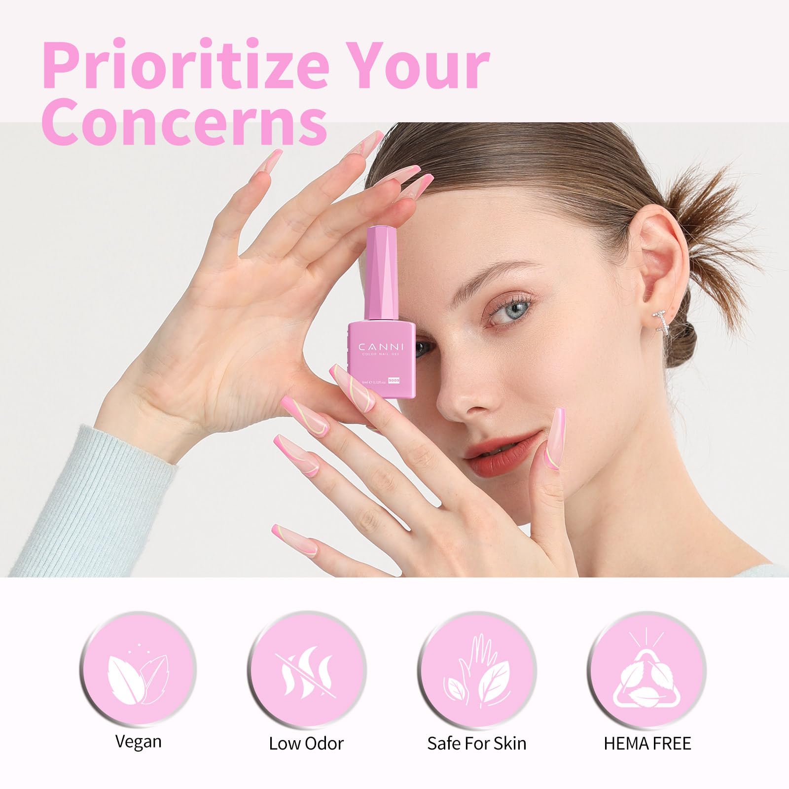 CANNI Base and Top Coat setup with Pink Gel Polish for long-lasting results.