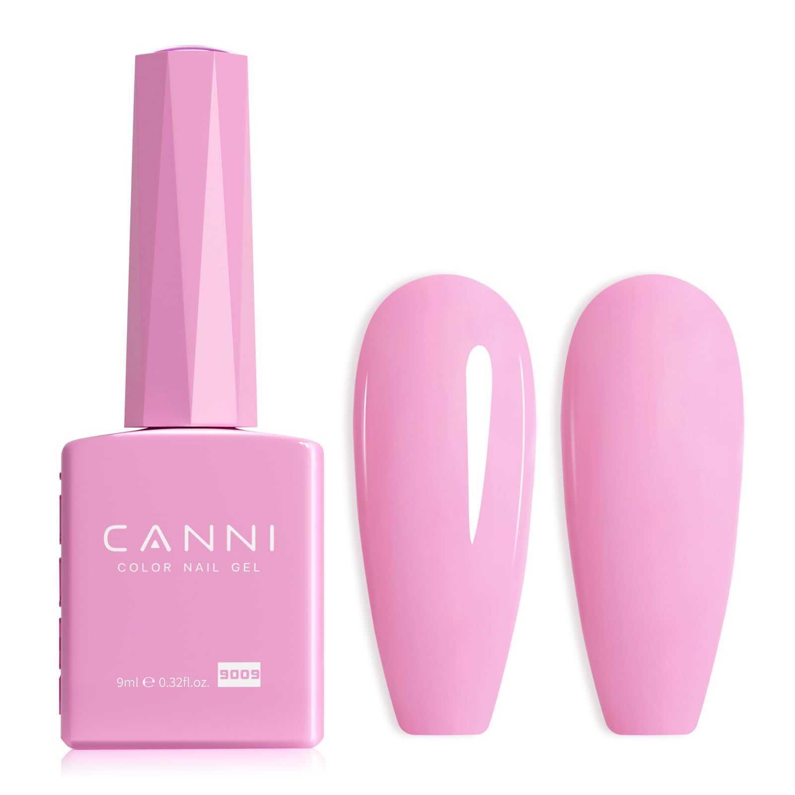 CANNI Pink Gel Nail Polish bottle closeup shows true color for precise at-home manicures.