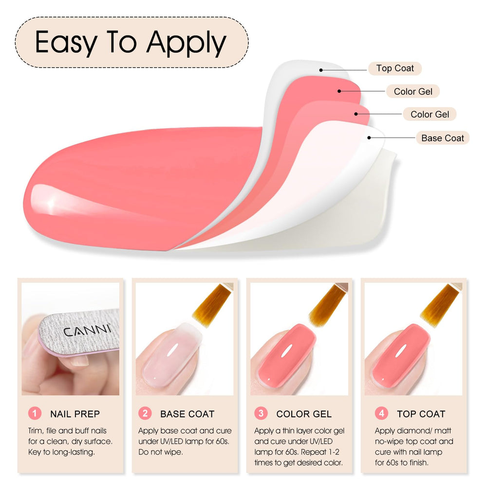 CANNI Pink Gel Nail Polish on natural nail for a salon-like manicure.