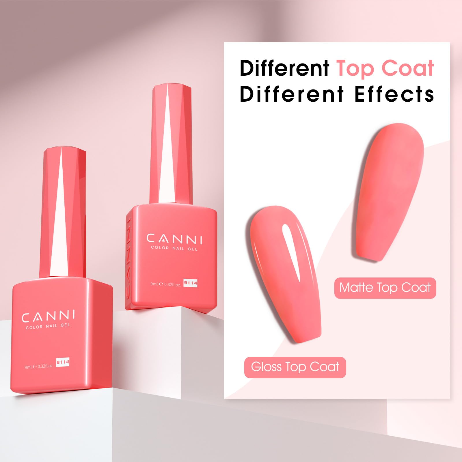 CANNI Pink Gel Nail Polish packaging with 9ml bottle and label.