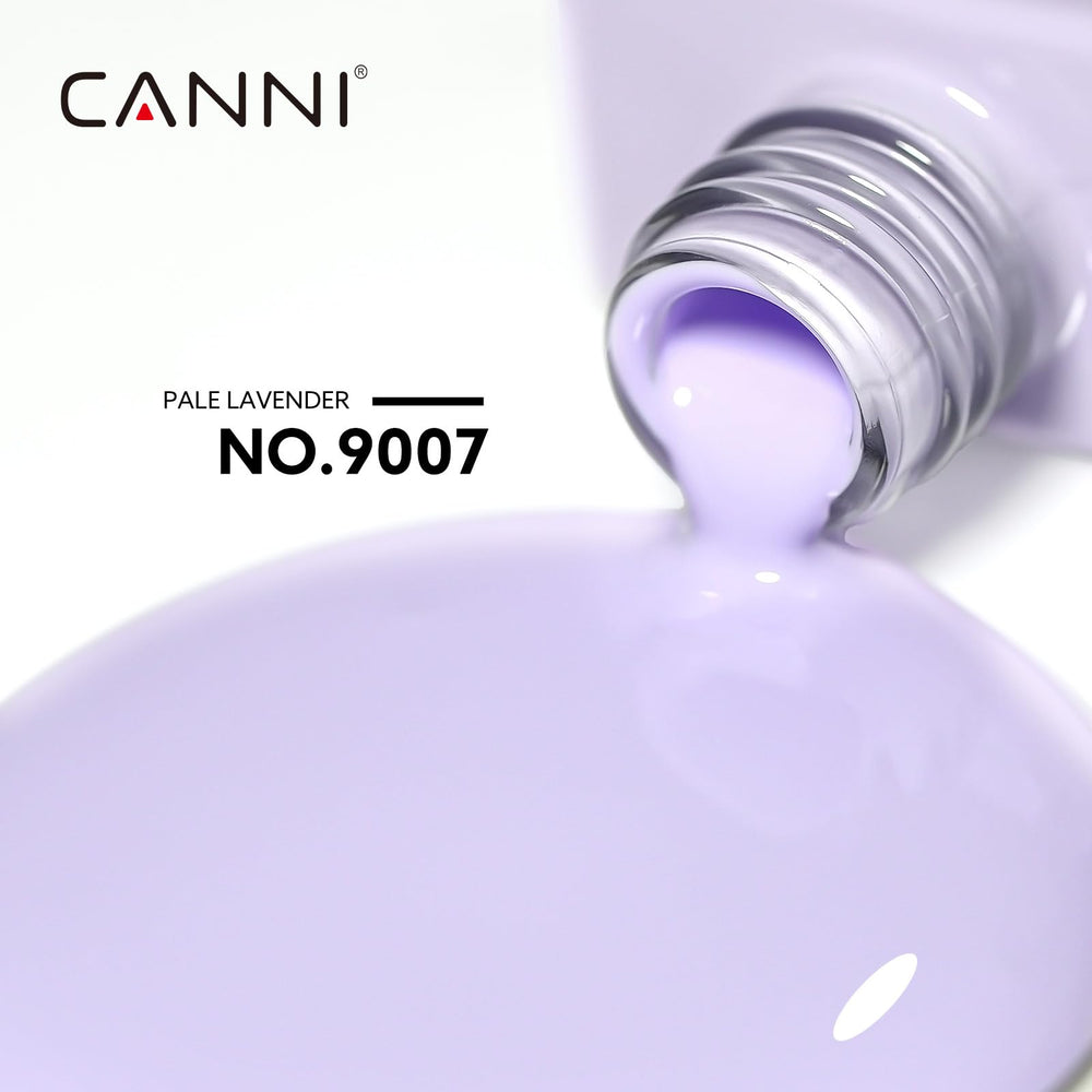 Close-up of CANNI purple gel polish bottle shows pastel shade for at-home manicures