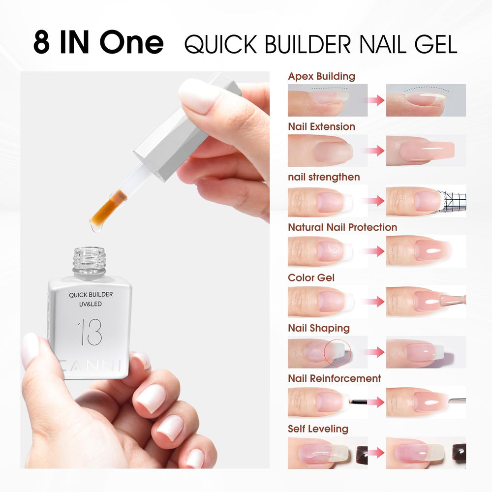 CANNI Quick Builder gel color swatch collection displays six shades.