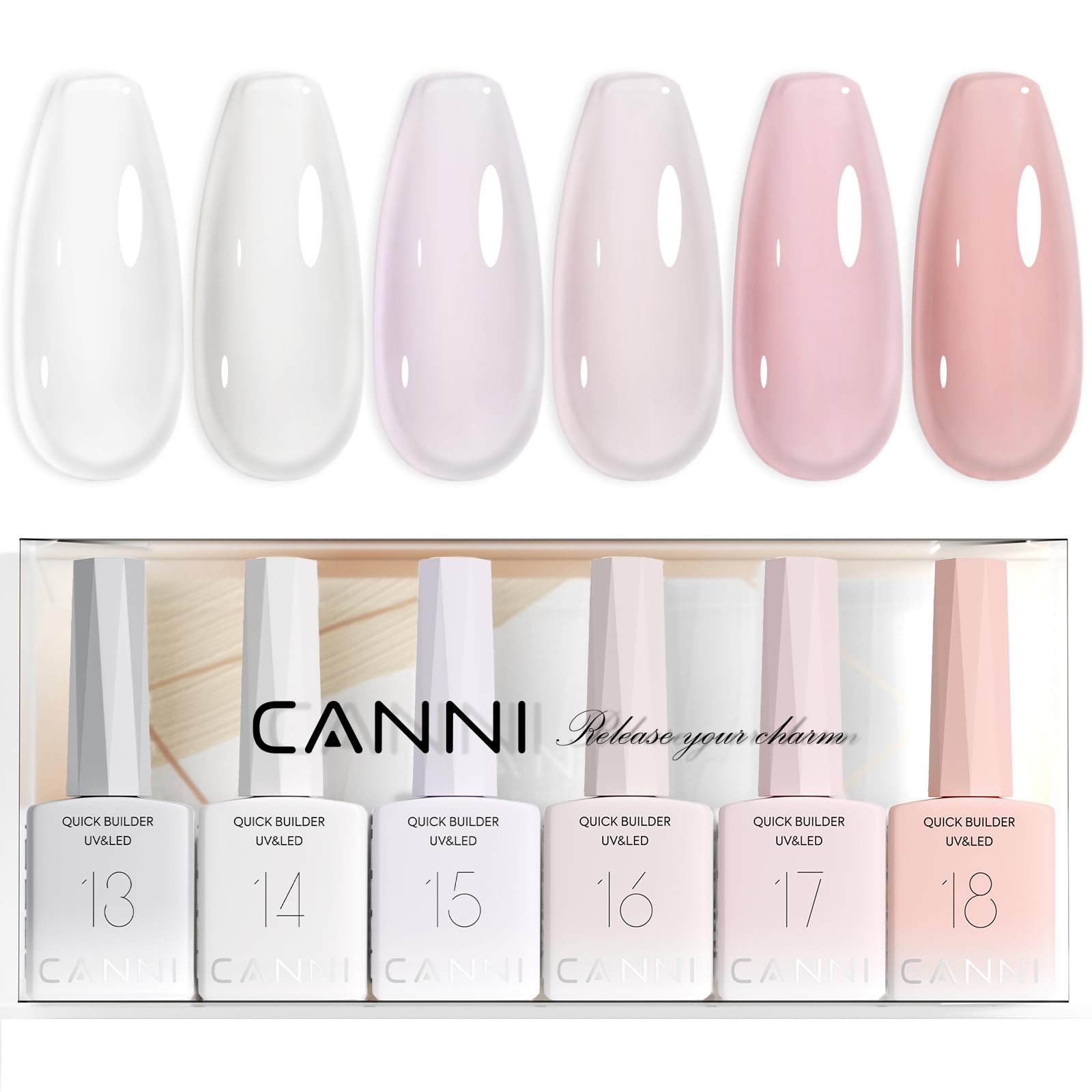 CANNI Quick Builder Nail Gel set packaging shows versatile 8-in-1 kit.