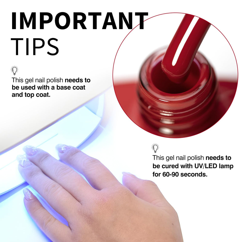 CANNI Red Gel Polish on nail reveals deep red with glossy finish
