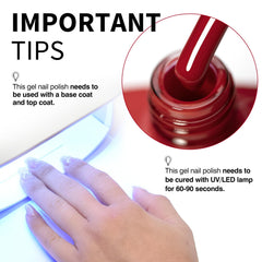CANNI Red Gel Polish on nail reveals deep red with glossy finish