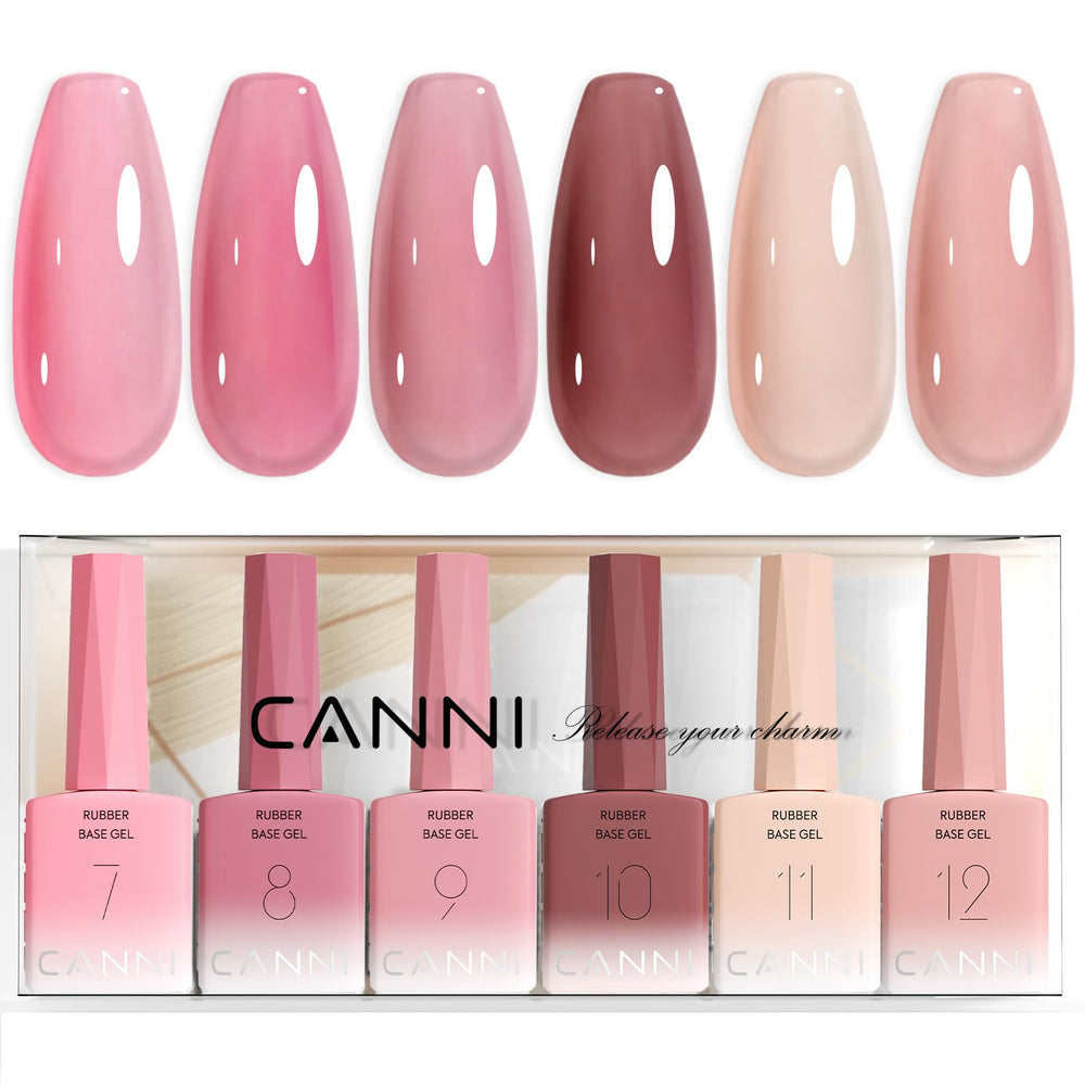CANNI Rubber Base Gel set with six 9ml bottles for at-home manicure