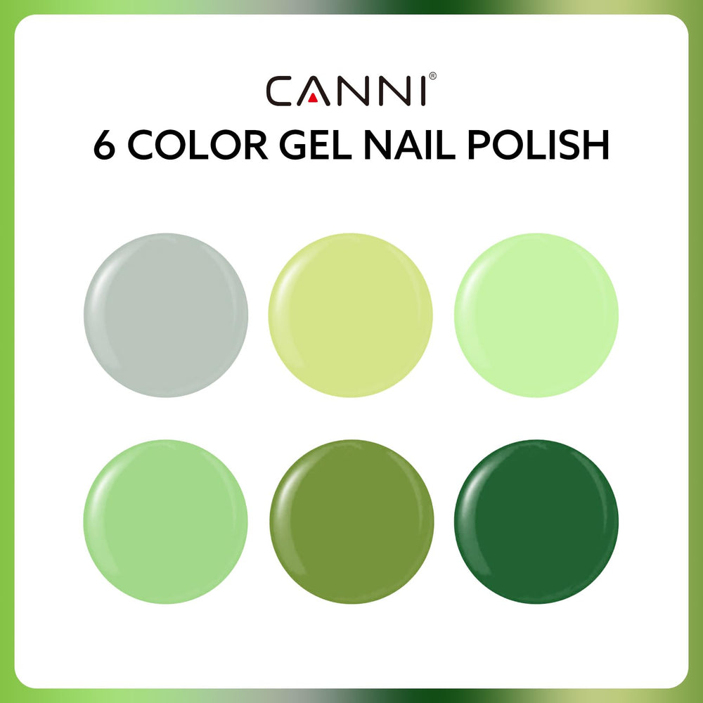 Set de esmaltes gel CANNI, 6 tonos verdes para combinaciones.