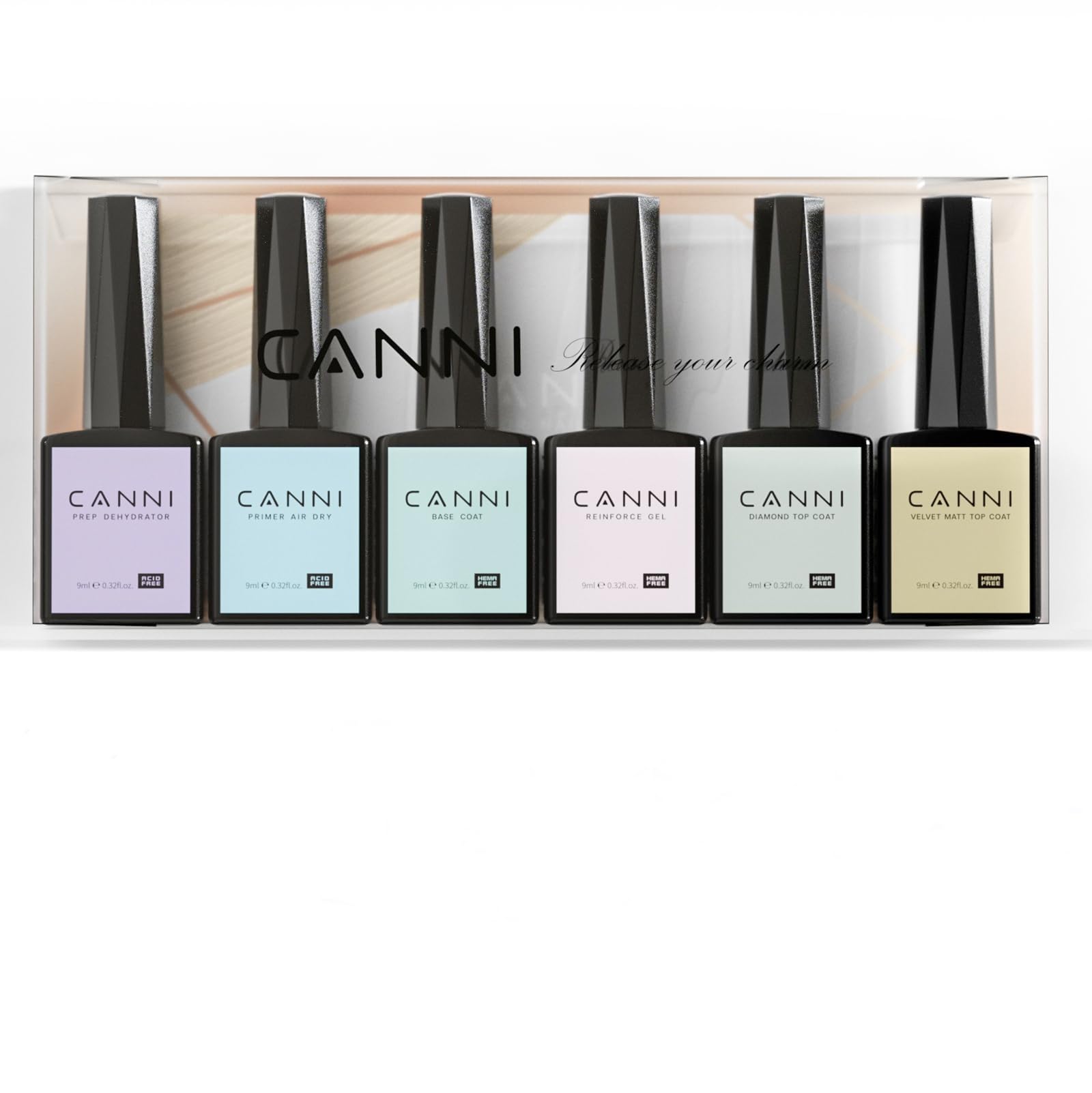 Set de pinturas gel sin HEMA de CANNI para manicura casera.