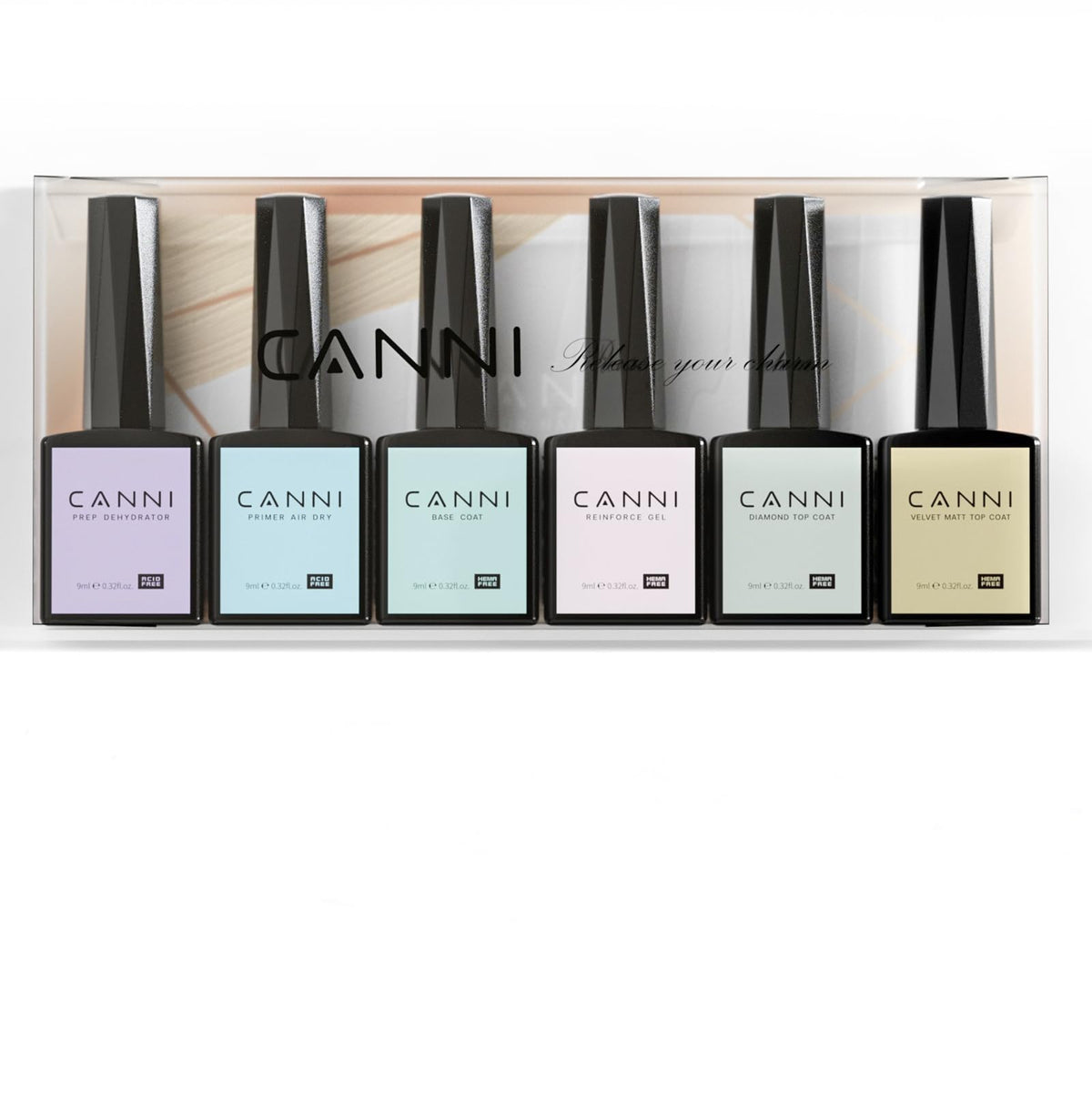 Set de pinturas gel sin HEMA de CANNI para manicura casera.