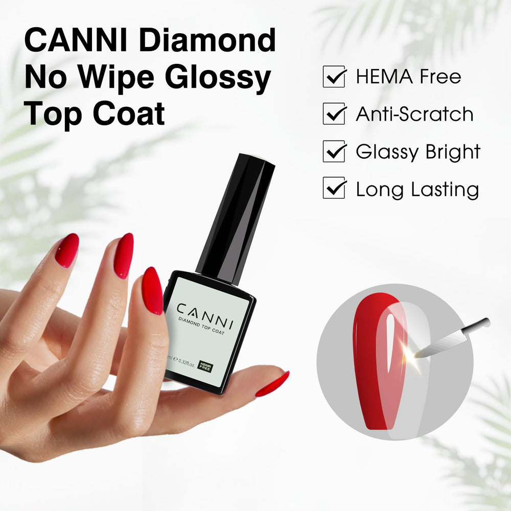 CANNI Tempered Gel Top Coat: brillo transparente para uñas lisas y pulidas.