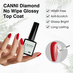 CANNI Tempered Gel Top Coat: brillo transparente para uñas lisas y pulidas.