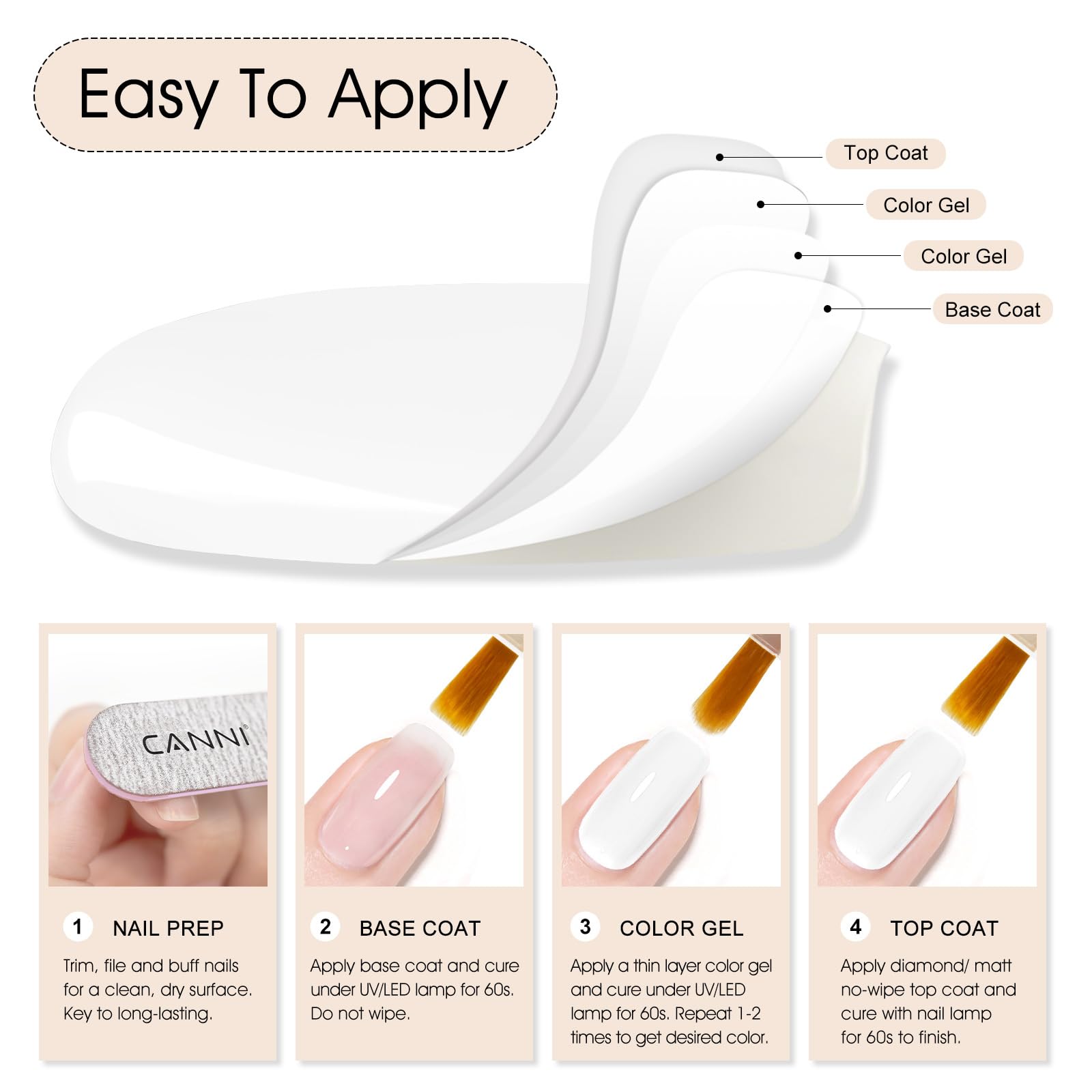 CANNI White Gel Polish packaging tube and cap for convenient at-home use.