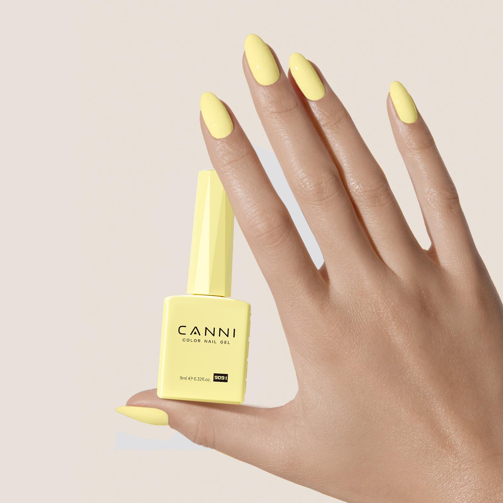 CANNI Yellow Gel Polish curing under UV/LED lamp—90-120 seconds for efficient DIY nails.