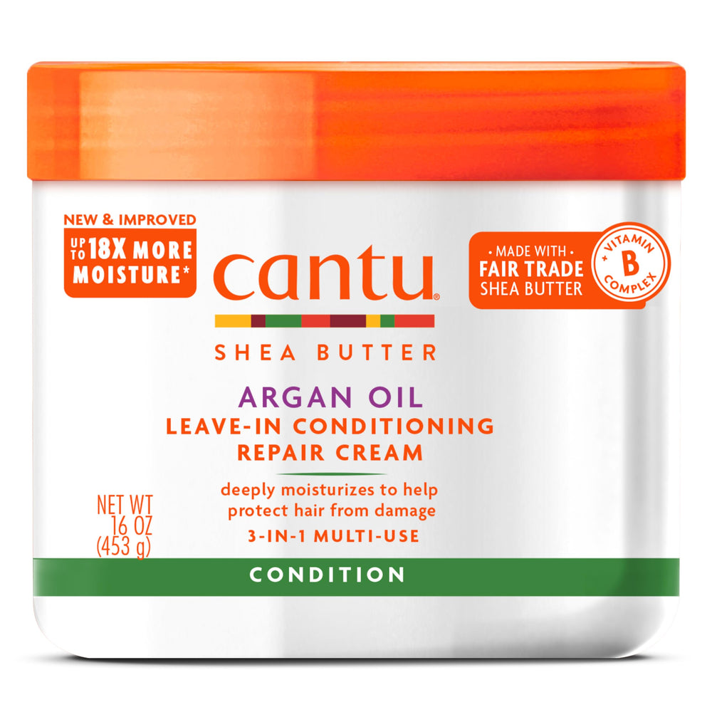 Cantu Argan Oil Leave-In Cream bottle for daily hydration and shine.