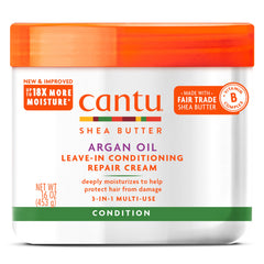 Cantu Argan Oil Leave-In Cream bottle for daily hydration and shine.