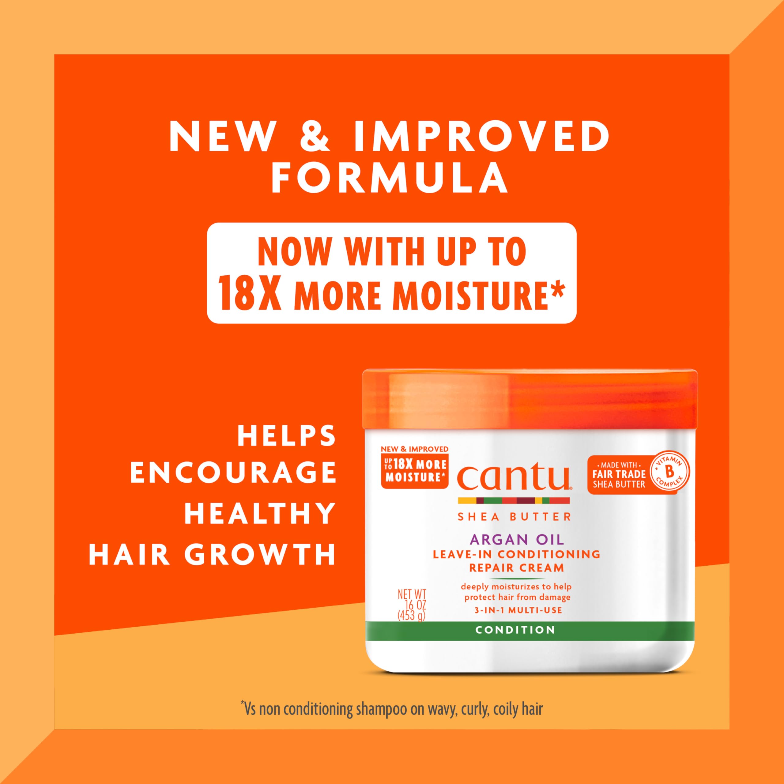 Cantu Argan Oil Leave-In Cream close-up texture shows creamy formula.