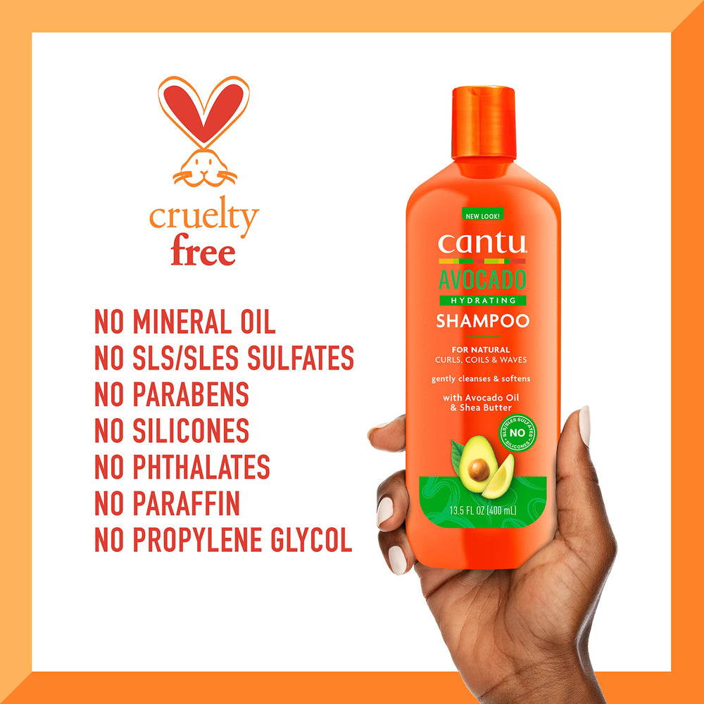Cantu Avocado Hydrating Shampoo: mechones lavados muestran rizos brillantes