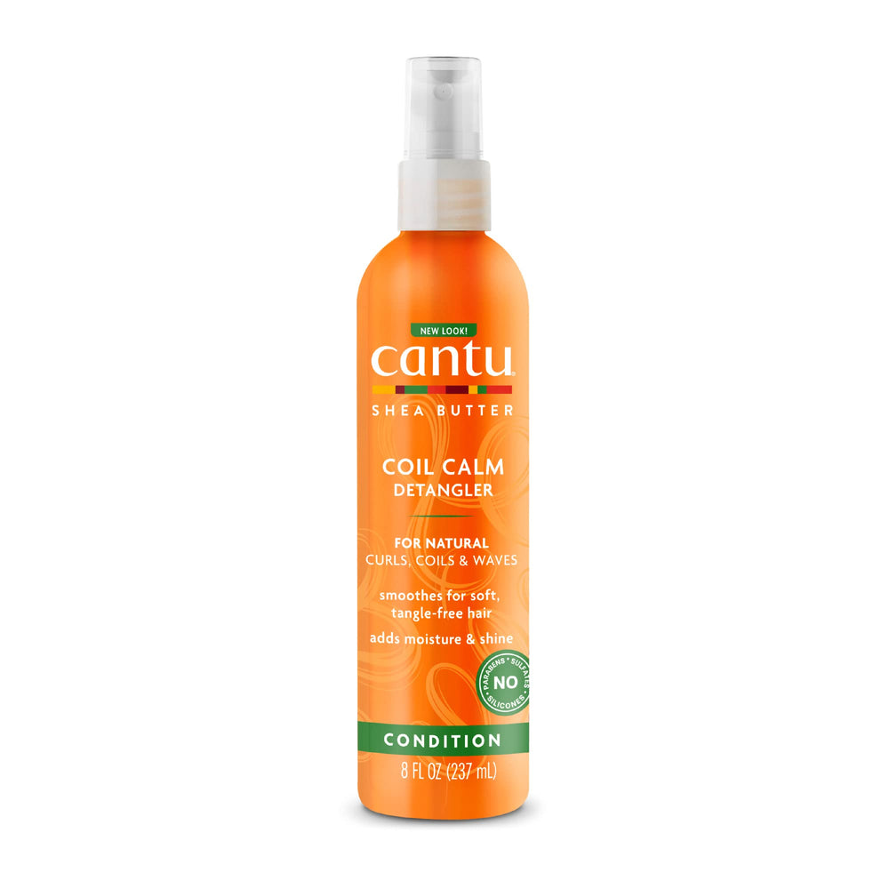 Cantu Coil Calm Detangler bottle promotes smooth detangling for natural curls.