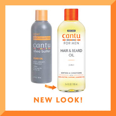 Close-up of Cantu oil bottle highlighting easy, light application.