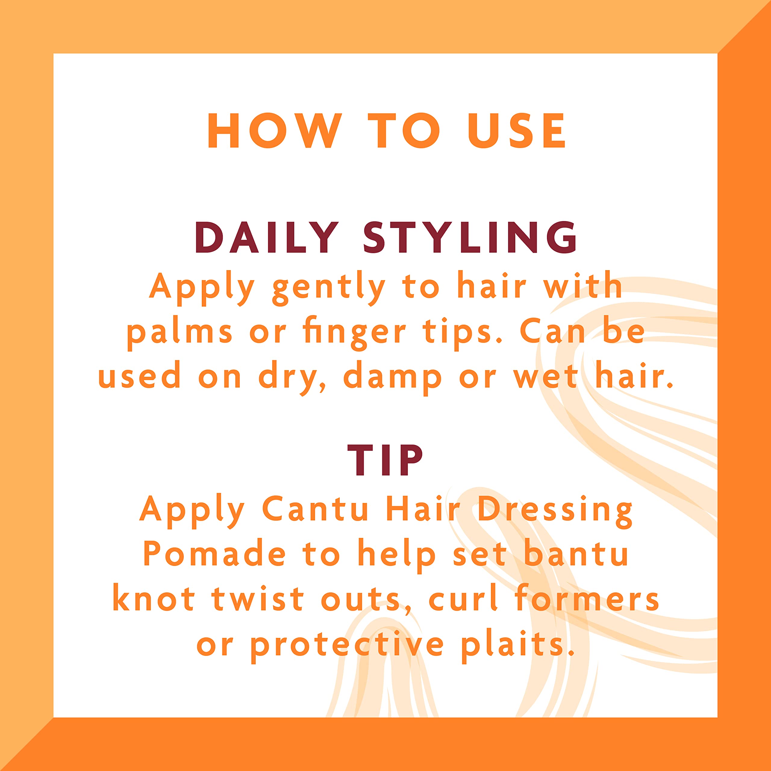 Cantu Hair Dressing Pomade with Shea Butter application-hand image shows easy smoothing technique.