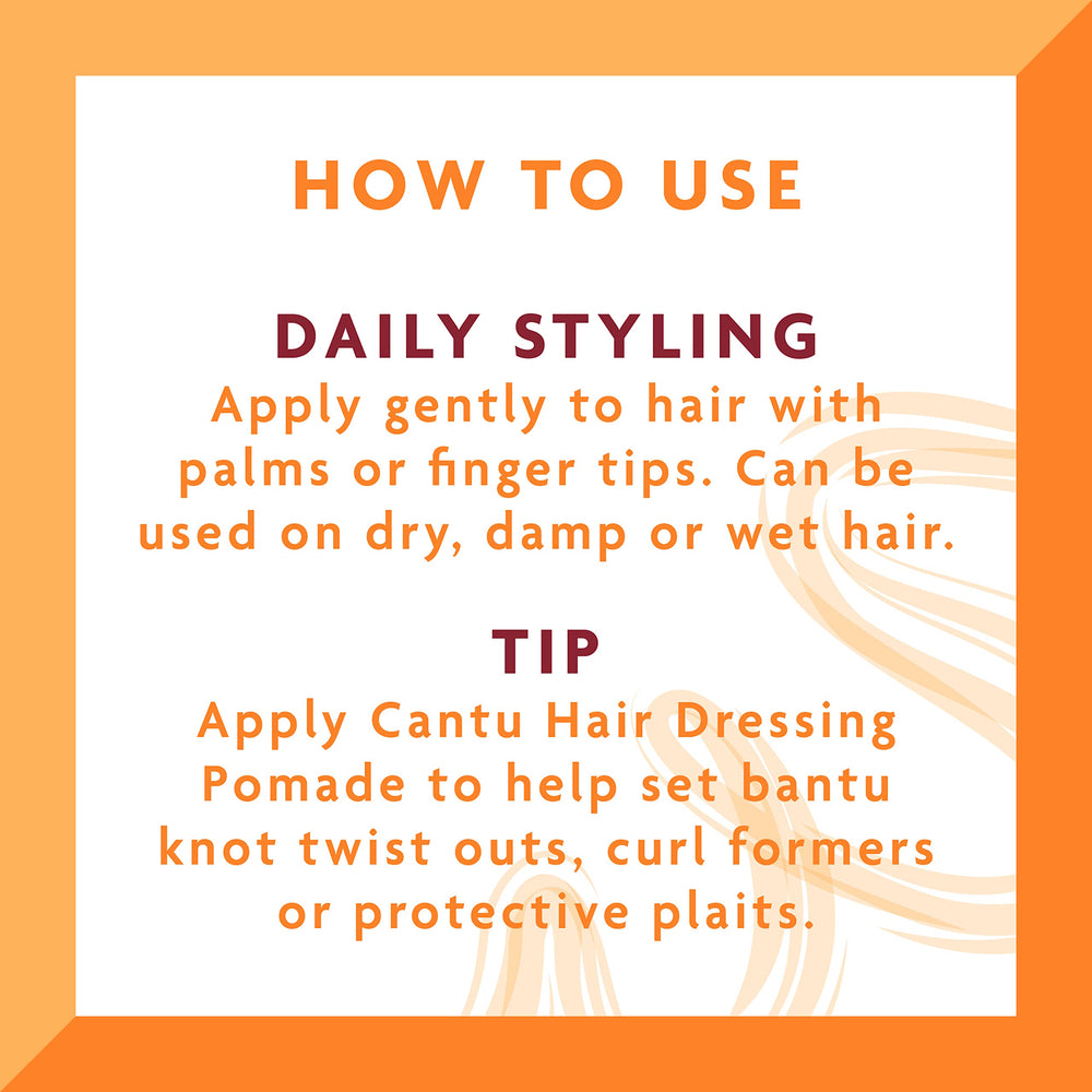 Cantu Hair Dressing Pomade with Shea Butter application-hand image shows easy smoothing technique.