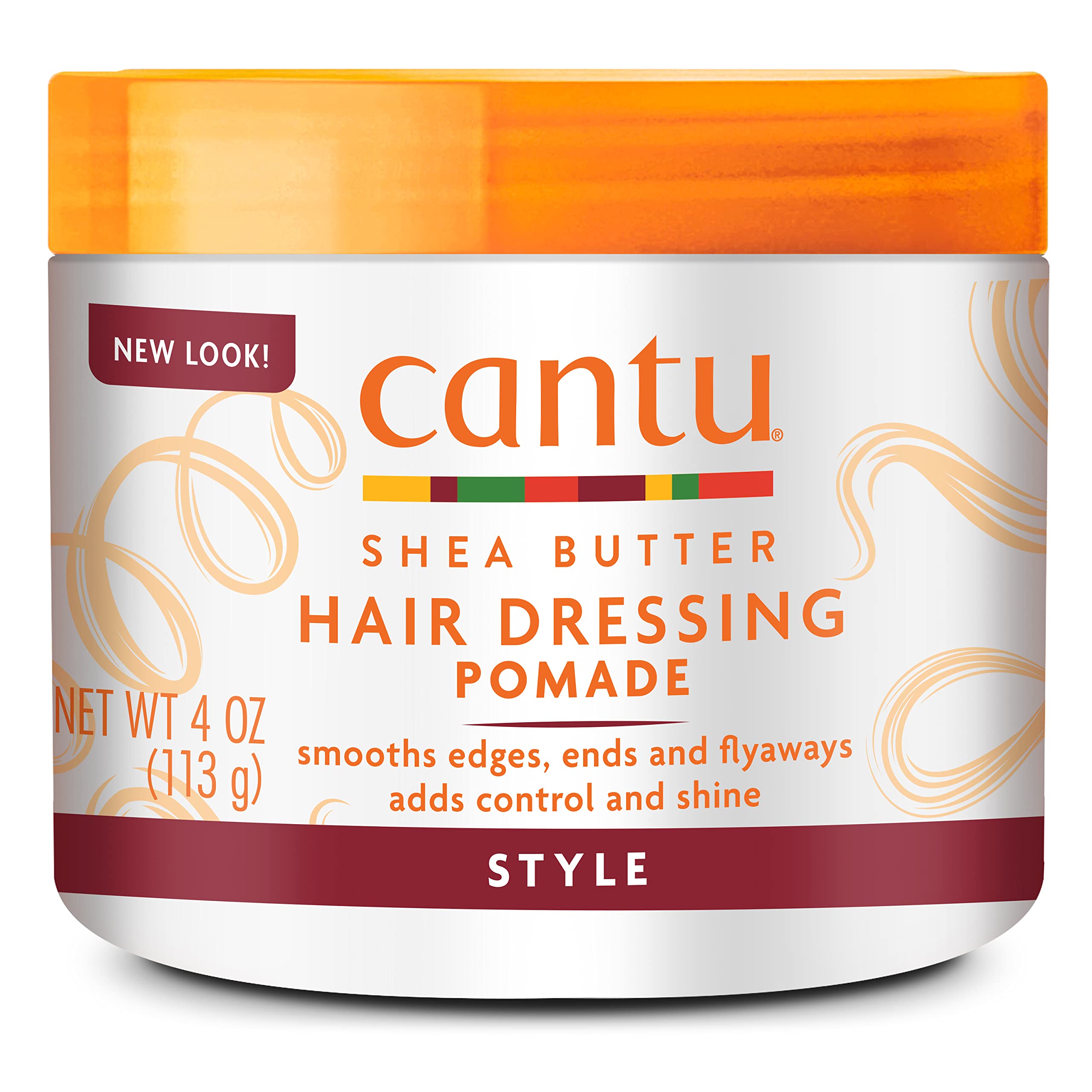 Cantu Hair Dressing Pomade with Shea Butter jar closeup highlighting hydrating shine and smooth definition.